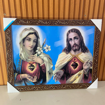 QUADRO COM MOLDURA RESINADO SAGRADO CORAÇÃO DE JESUS E IMACULADO CORAÇÃO DE MARIA 35CMX44CM (1 UNIDADE)