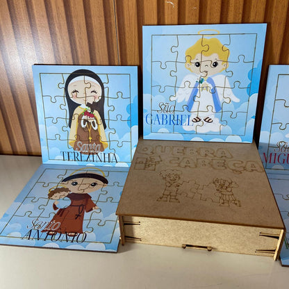 KIT QUEBRA CABEÇA INFANTIL MDF SANTOS SORTIDOS MOD2 (5 UNIDADE)