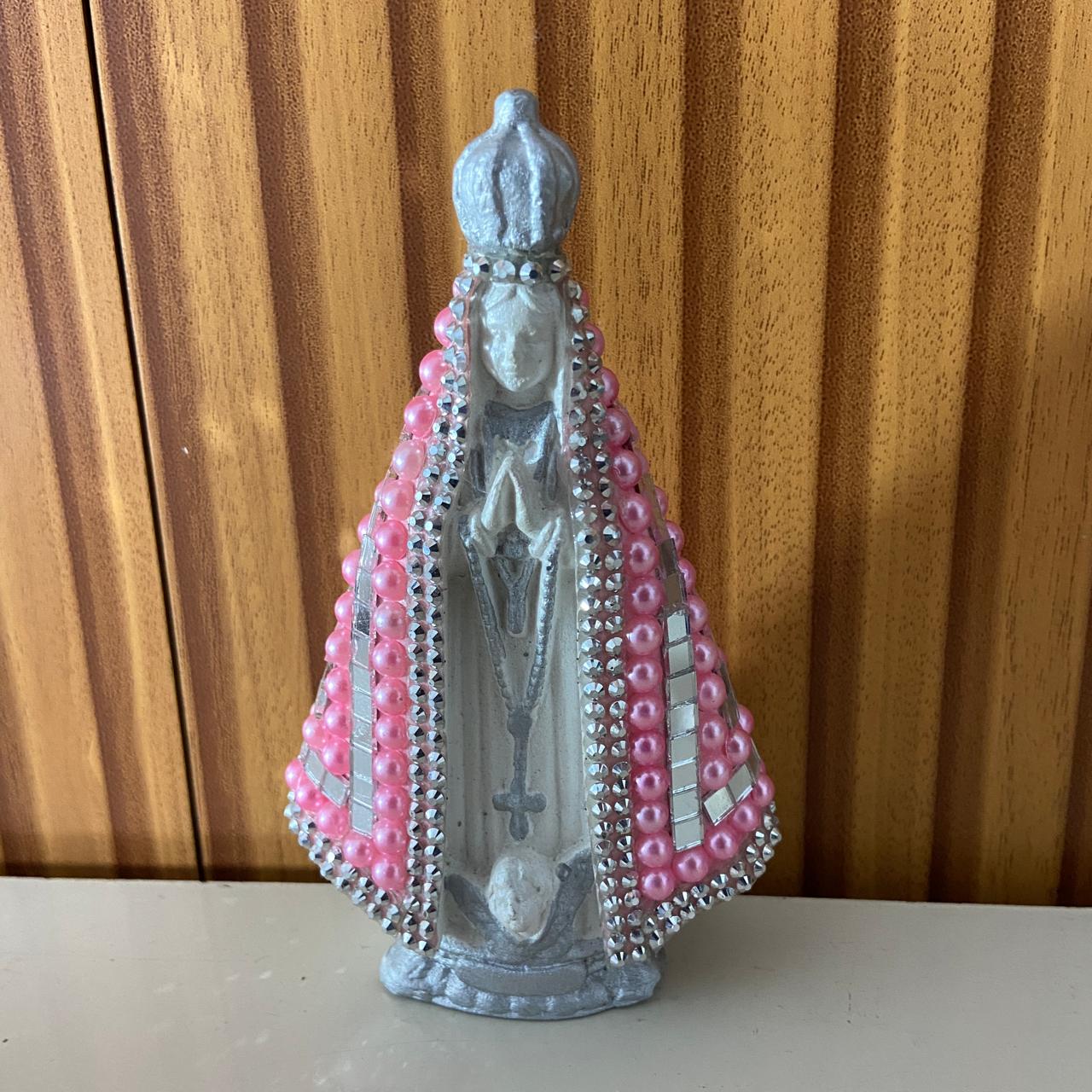 IMAGEM DE GESSO NOSSA SENHORA APARECIDA ROSA COM MANTO ESPELHADO 14CM (1 UNIDADE)