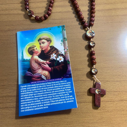 TERÇO DE MADEIRA SANTO ANTÔNIO 7 MEDALHAS 08MM (3 UNIDADES)