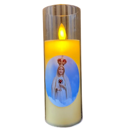 VELA ELETRÔNICA NO COPO DE ACRÍLICO NOSSA SENHORA DE FÁTIMA  15CM (1 UNIDADE)