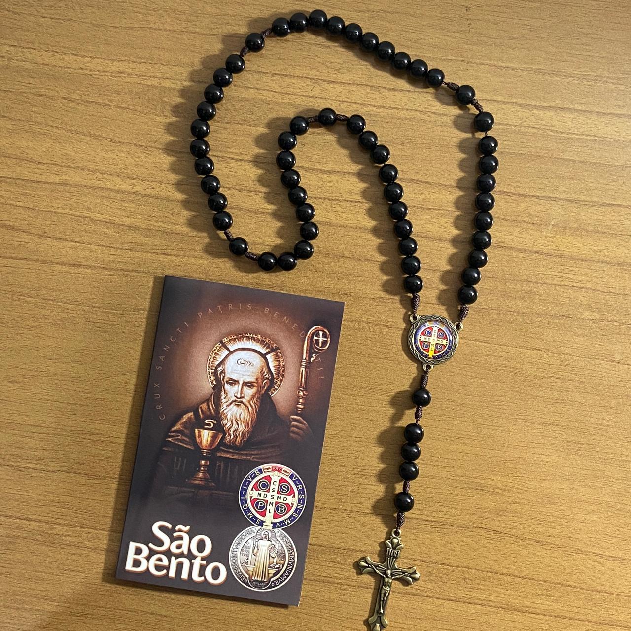 TERÇO PÉROLA PRETA CAMPISTA MEDALHA SÃO BENTO 10MM (1 UNIDADE)