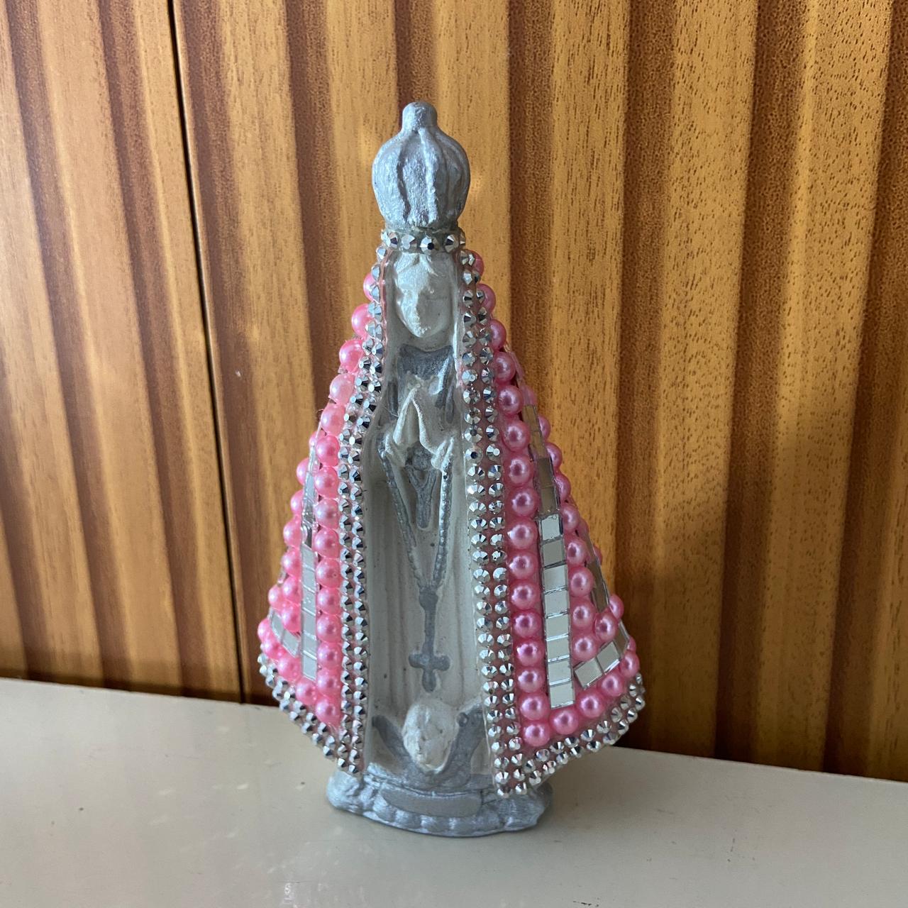 IMAGEM DE GESSO NOSSA SENHORA APARECIDA ROSA COM MANTO ESPELHADO 14CM (1 UNIDADE)