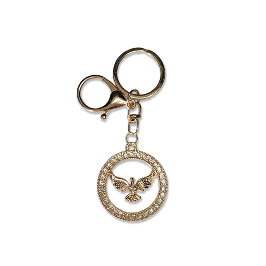 CHAVEIRO LUXO COM MOSQUETE DIVINO ESPÍRITO SANTO MADREPÉROLA COM STRASS  (6 UNIDADES)