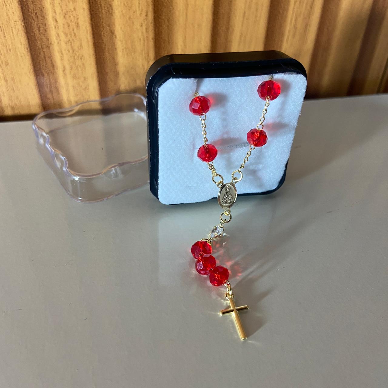 TERÇO GARGANTILHA CRISTAL VERMELHO 06MM  (3 UNIDADES)