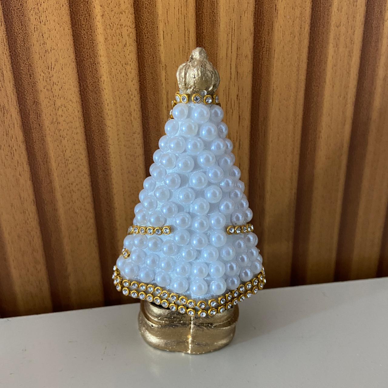 IMAGEM DE GESSO NOSSA SENHORA APARECIDA PÉROLA BRANCA COM STRASS 10,5CM MOD 2 (1 UNIDADE)