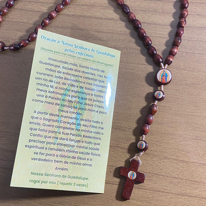 TERÇO DE MADEIRA NOSSA SENHORA DE GUADALUPE 7 MEDALHAS MOD2 8MM (3 UNIDADES)