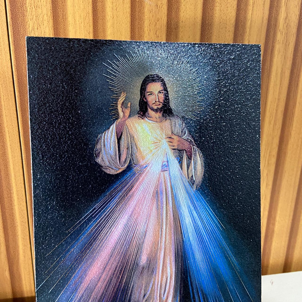 PLAQUINHA DE MESA MDF RESINADO JESUS MISERICORDIOSO  19CM x 13CM  (1 UNIDADE)