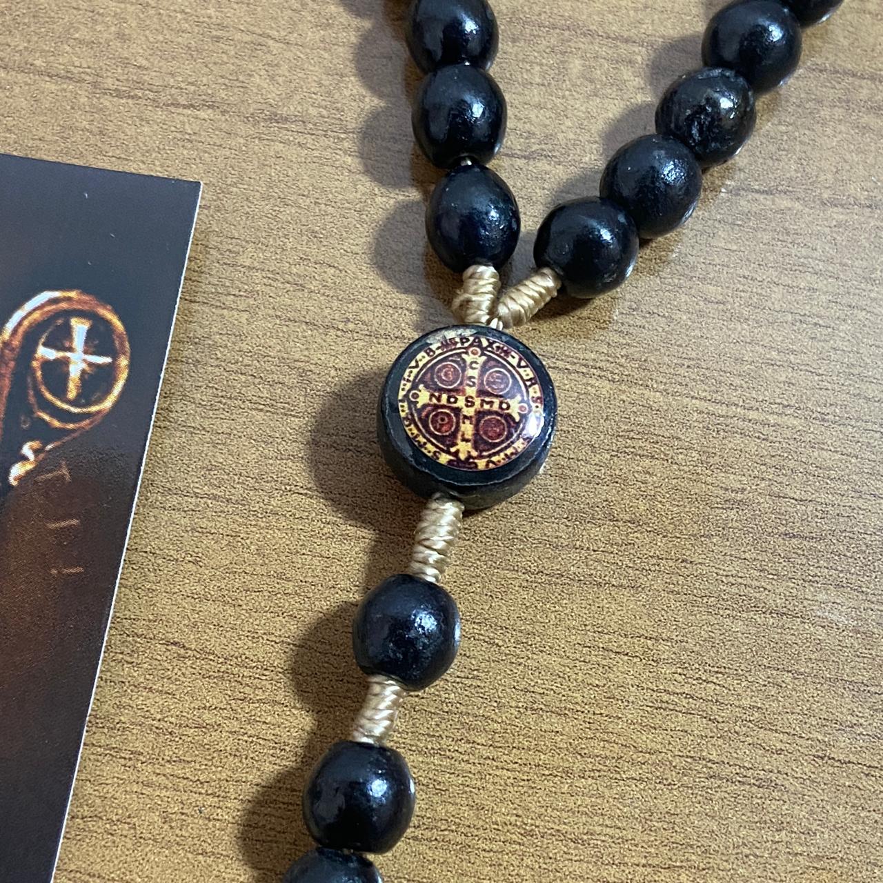 TERÇO DE MADEIRA SÃO BENTO PRETO MOD2 08MM (3 UNIDADES)