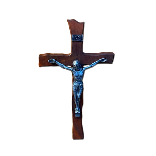 CRUCIFIXO MADEIRA DE PAREDE ONDULADO 33CM (1 UNIDADE)