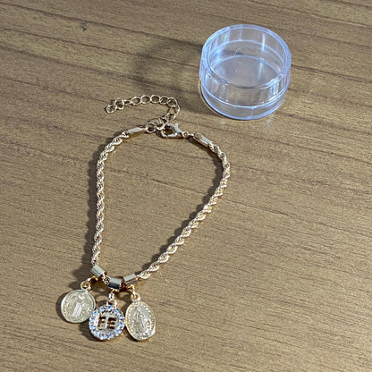 PULSEIRA DOURADA MEDALHA SAO BENTO FÉ E NOSSA SENHORA DAS GRAÇAS (6 UNIDADES)