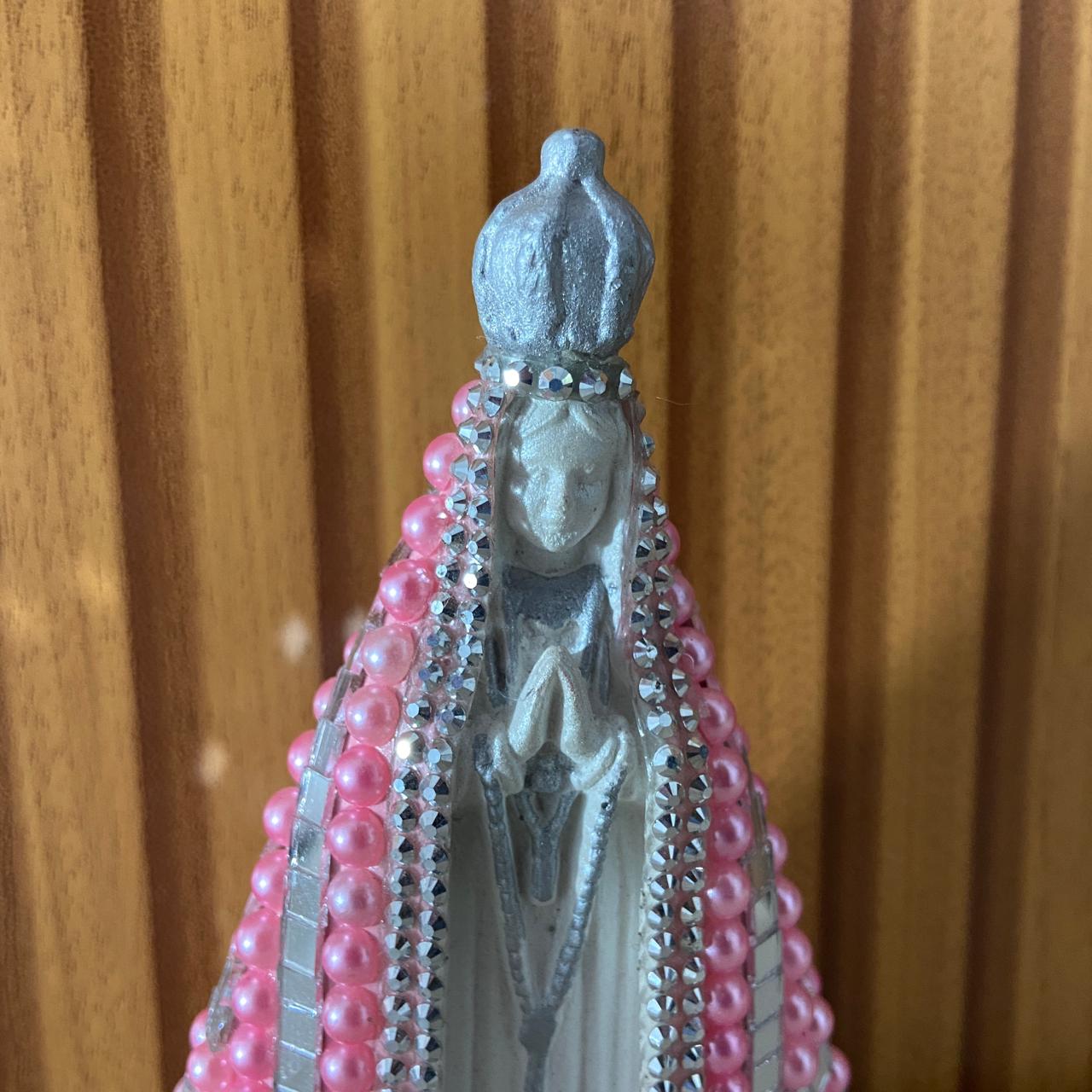 IMAGEM DE GESSO NOSSA SENHORA APARECIDA ROSA COM MANTO ESPELHADO 14CM (1 UNIDADE)