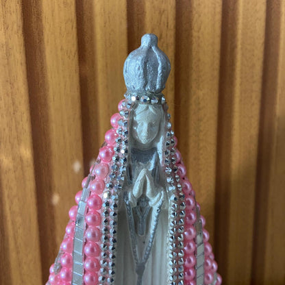 IMAGEM DE GESSO NOSSA SENHORA APARECIDA ROSA COM MANTO ESPELHADO 14CM (1 UNIDADE)