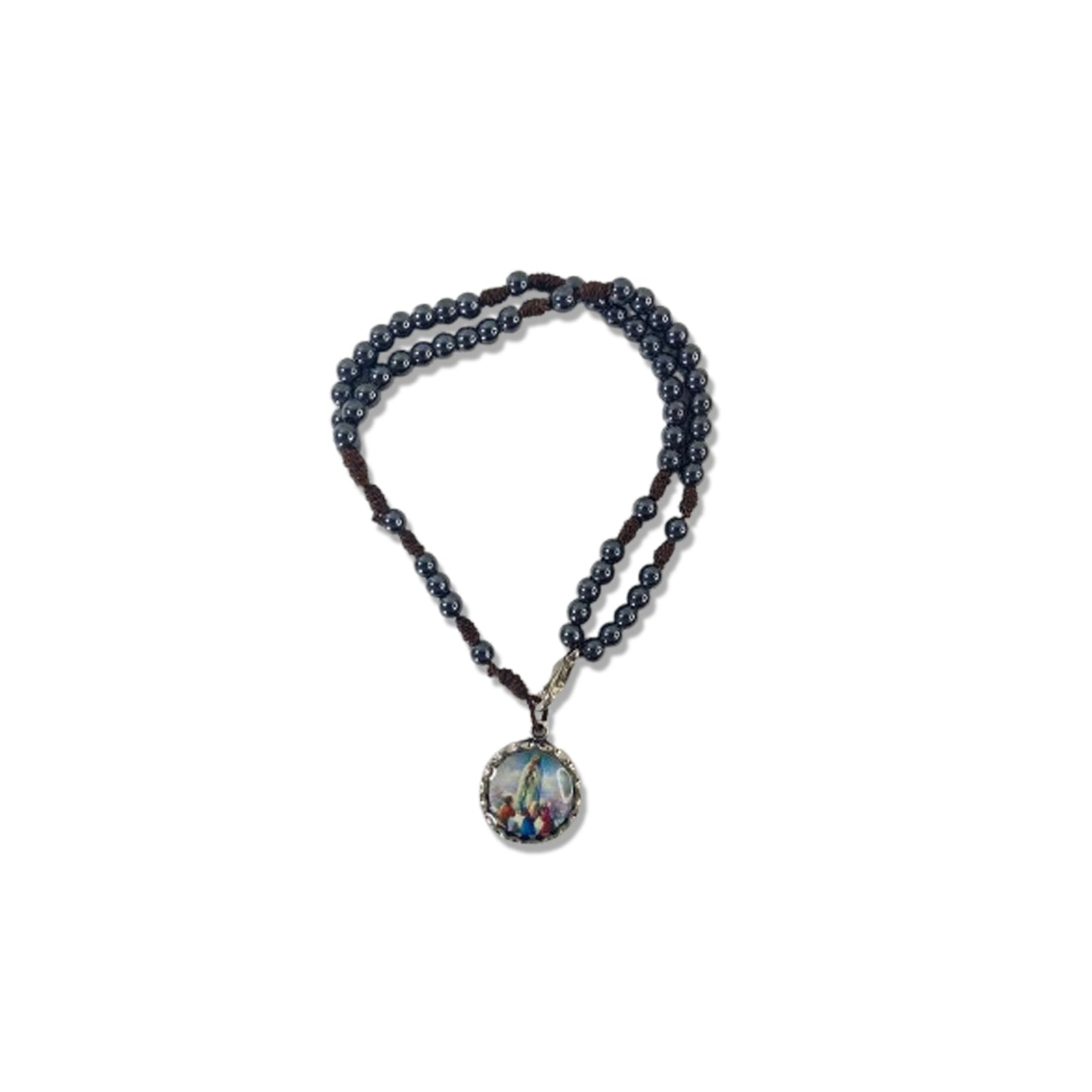 TERÇO PULSEIRA HEMATITA NOSSA SENHORA DE FÁTIMA 4MM (6 UNIDADES)