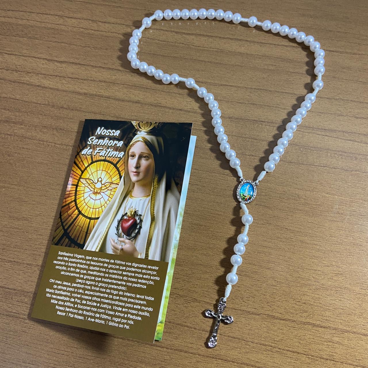 TERÇO PÉROLA BRANCA NOSSA SENHORA DE FÁTIMA 8MM (1 UNIDADE)