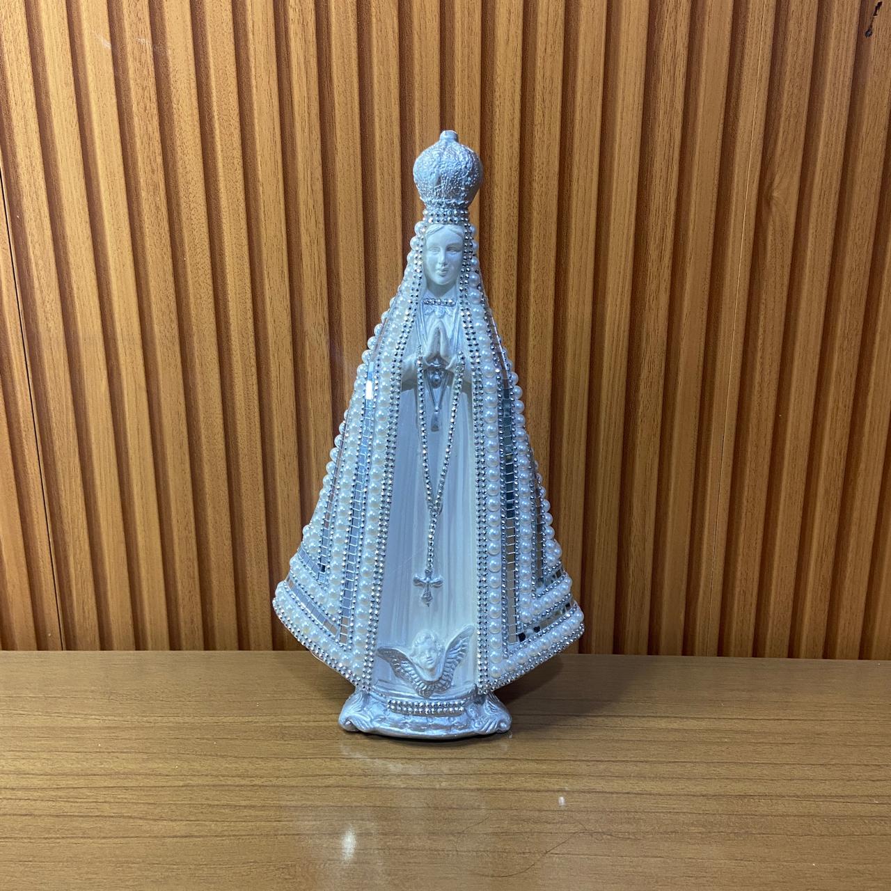 IMAGEM DE GESSO NOSSA SENHORA APARECIDA BRANCA COM MANTO ESPELHADO 34CM (1 UNIDADE)