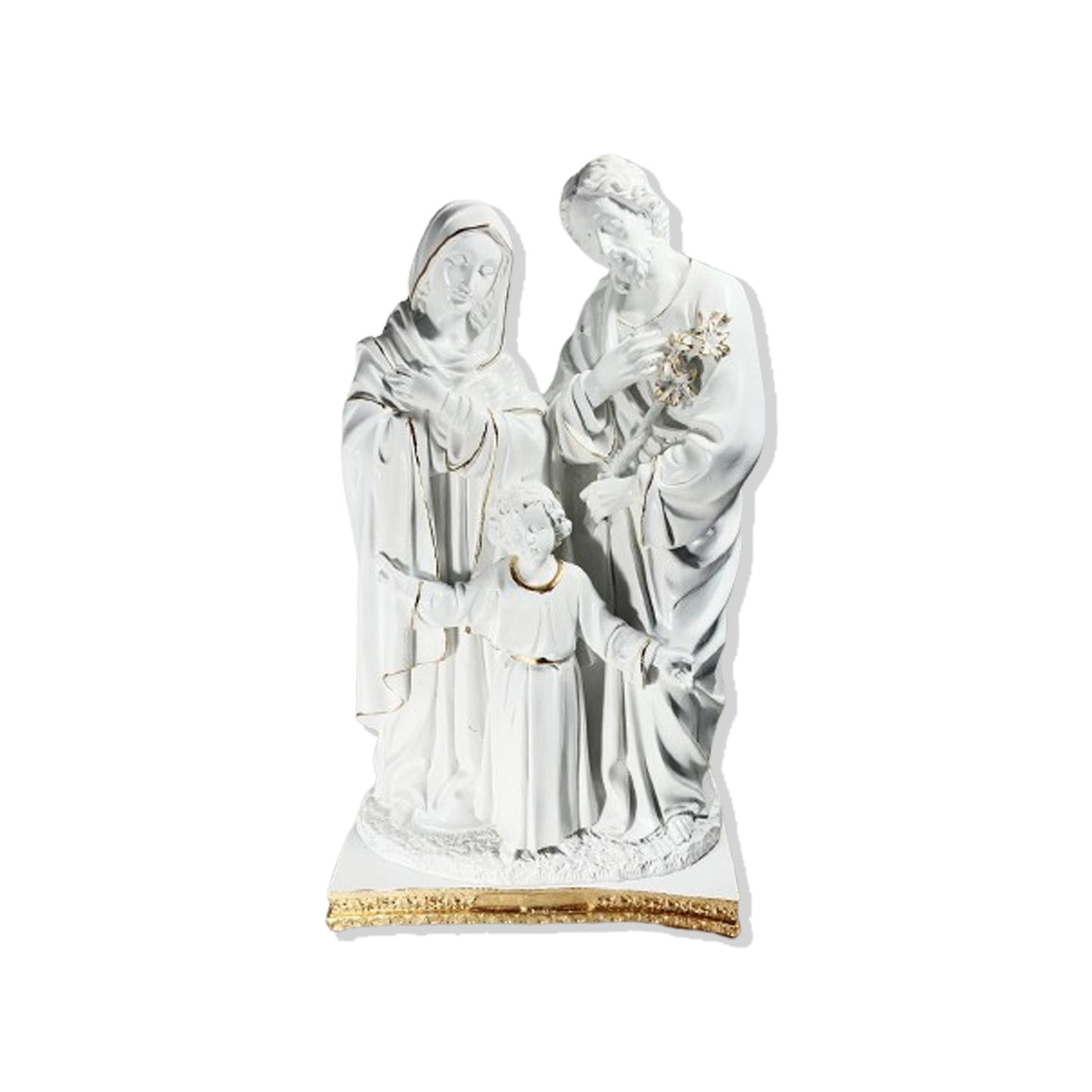 IMAGEM DE GESSO SAGRADA FAMÍLIA BRANCA E DOURADA 41CM (1 UNIDADE)