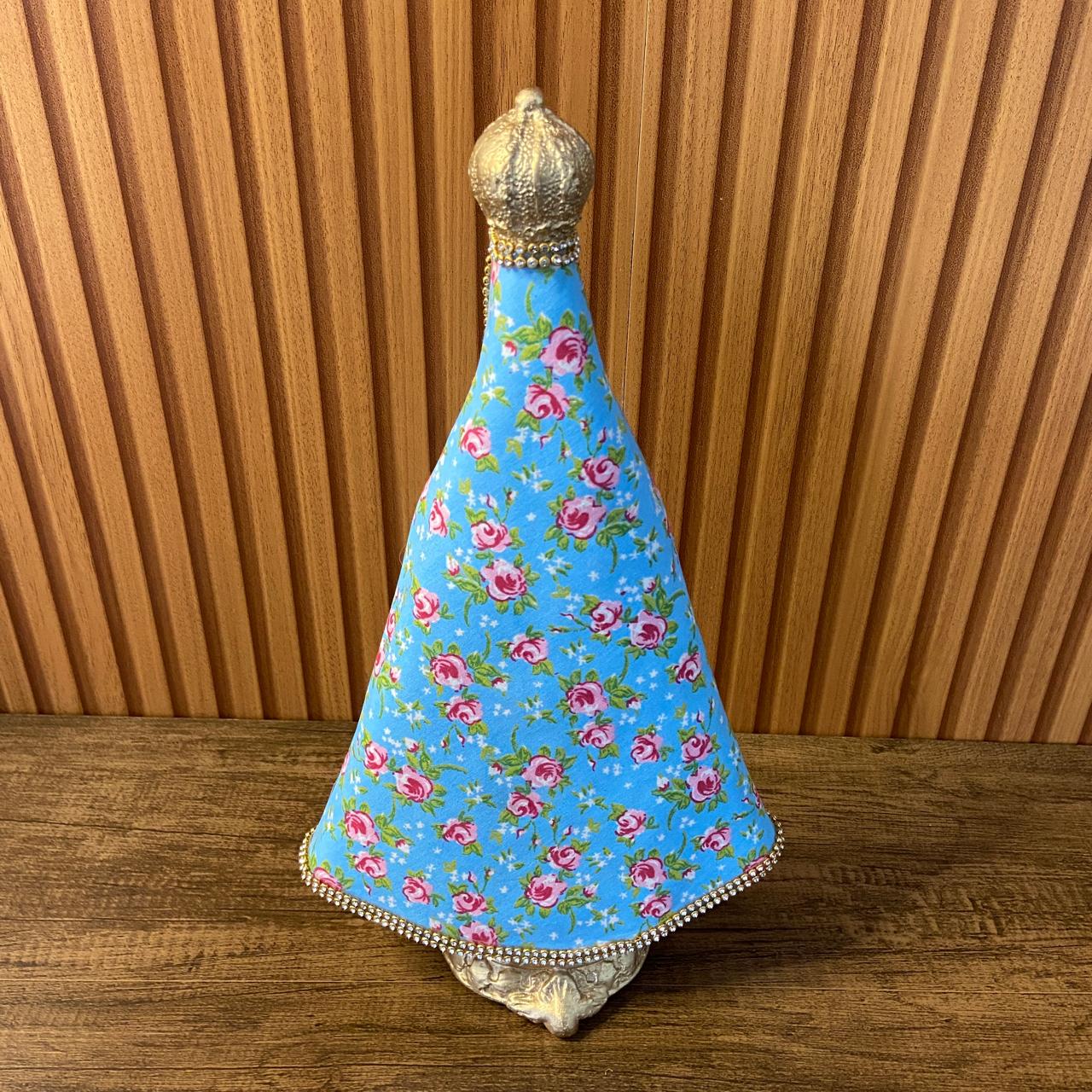 IMAGEM DE GESSO NOSSA SENHORA APARECIDA BRANCA MANTO TECIDO AZUL CLARO 34CM (1 UNIDADE)