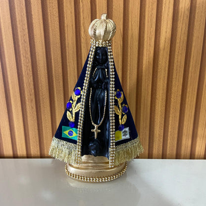 IMAGEM DE GESSO NOSSA SENHORA APARECIDA COM MANTO PEDRARIA 22CM (1 UNIDADE)