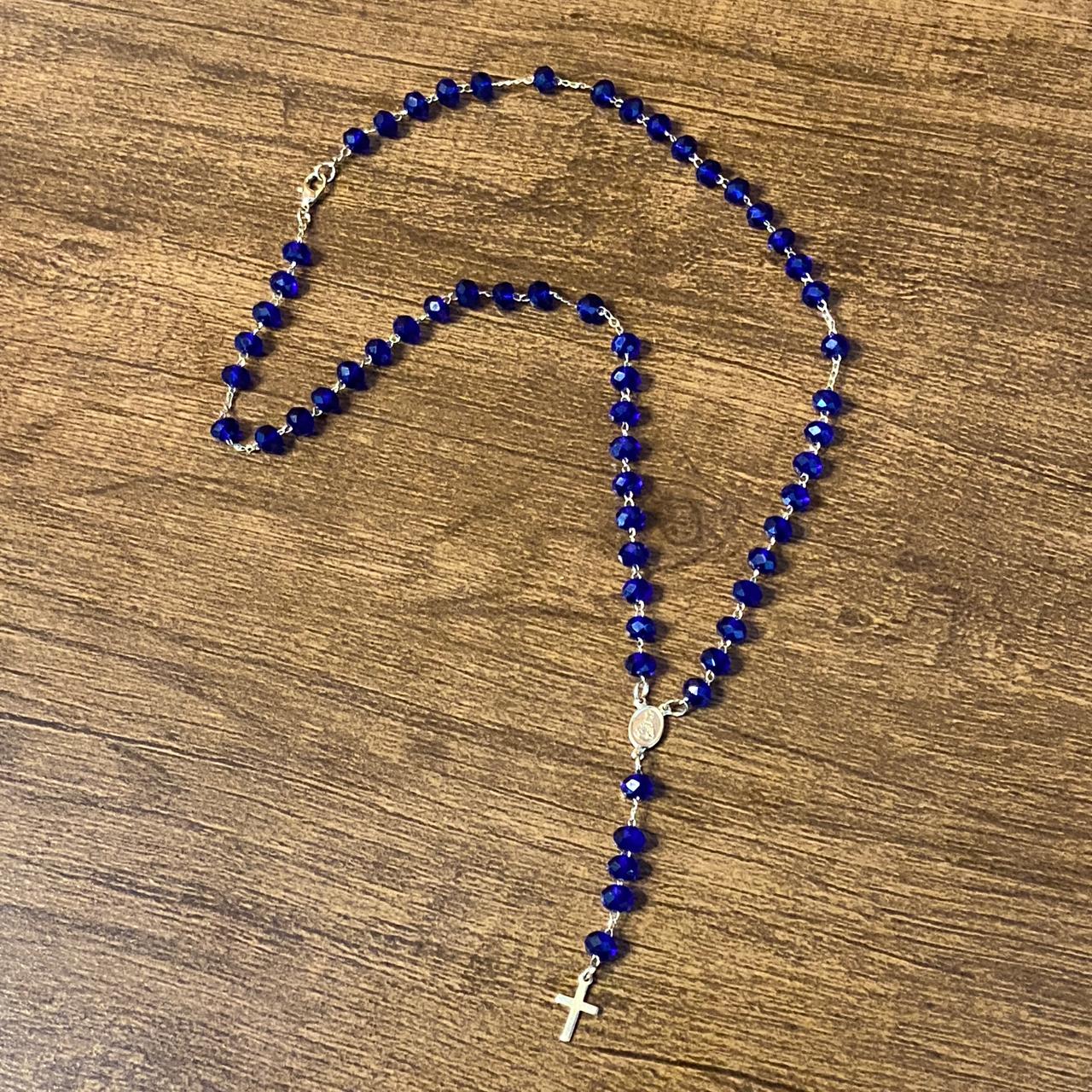 TERÇO CRISTAL NOSSA SENHORA APARECIDA AZUL 06MM  (3 UNIDADES)