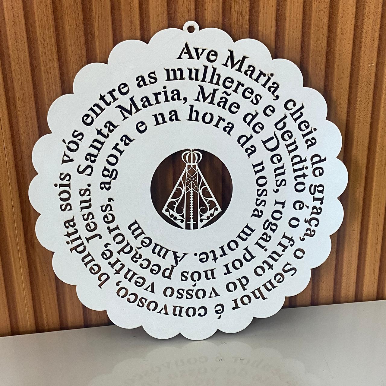 MANDALA MDF BRANCA ORAÇÃO AVE MARIA 30CM (1 UNIDADE)