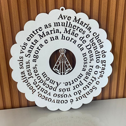 MANDALA MDF BRANCA ORAÇÃO AVE MARIA 30CM (1 UNIDADE)