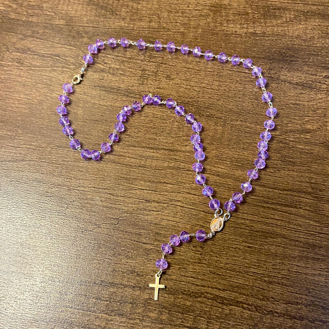TERÇO CRISTAL NOSSA SENHORA APARECIDA LILÁS 06MM  (3 UNIDADES)