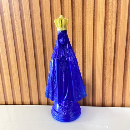 GARRAFA PORTA AGUA BENTA NOSSA SENHORA APARECIDA AZUL COM TAMPA DOURADA 350ML (1 UNIDADE)