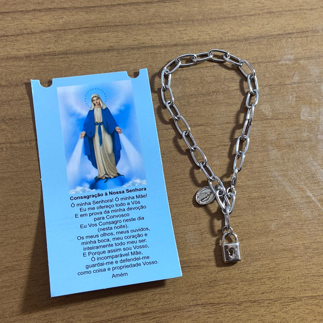 PULSEIRA CADEADO NOSSA SENHORA DAS GRAÇAS NA CARTELA (3 UNIDADES)