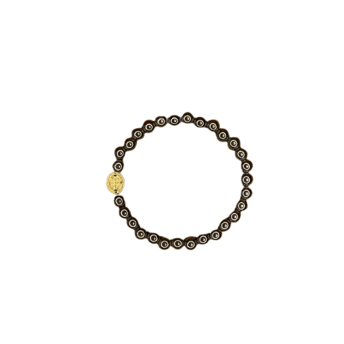 PULSEIRA HEMATITA MEDALHA SÃO BENTO DOURADA (12 UNIDADES)