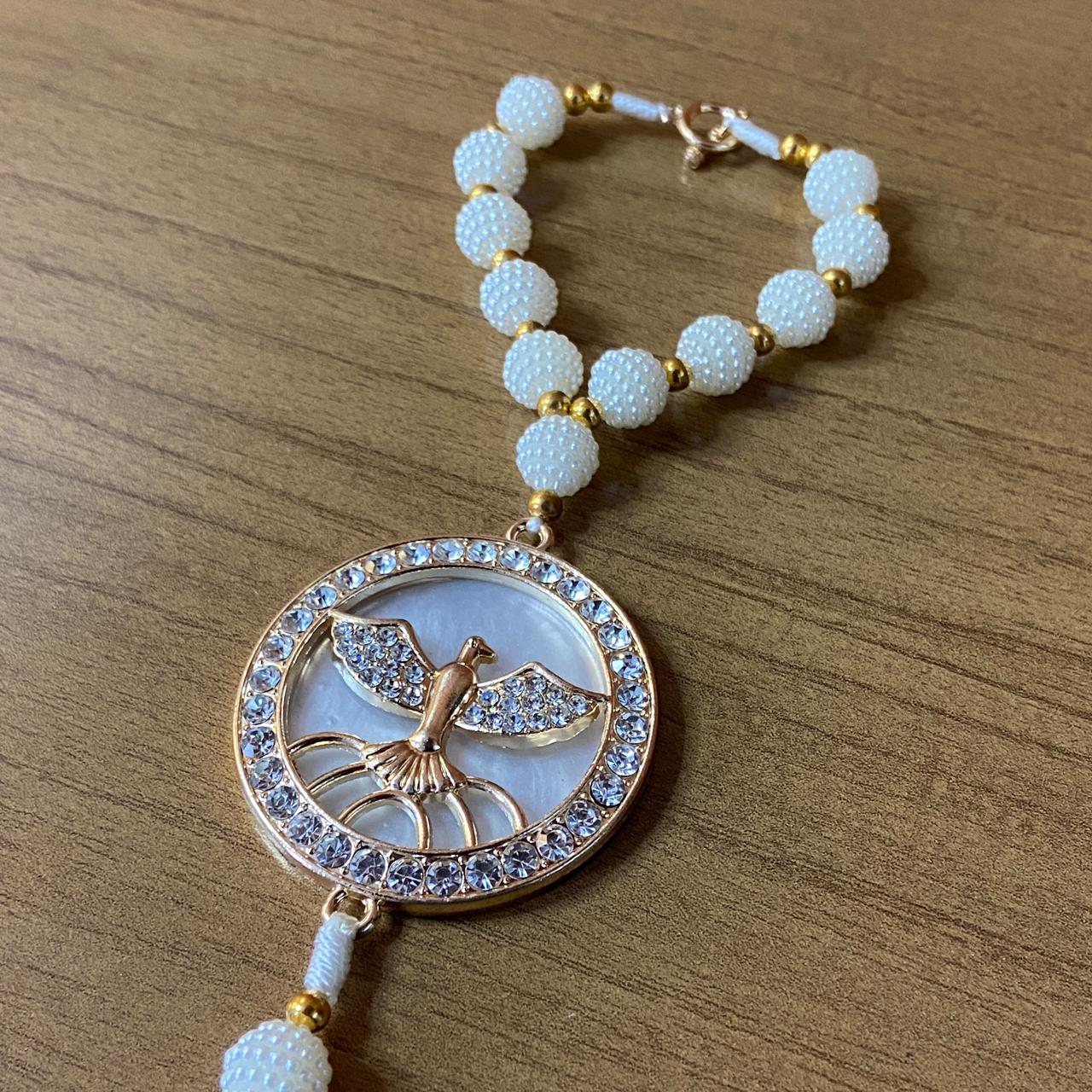 DEZENA PARA CARRO DIVINO ESPÍRITO SANTO AMORA BRANCA MOD2 10MM (3 UNIDADES)