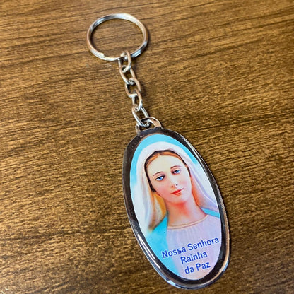 CHAVEIRO METAL OVAL RESINADO RAINHA DA PAZ  (6 UNIDADES)
