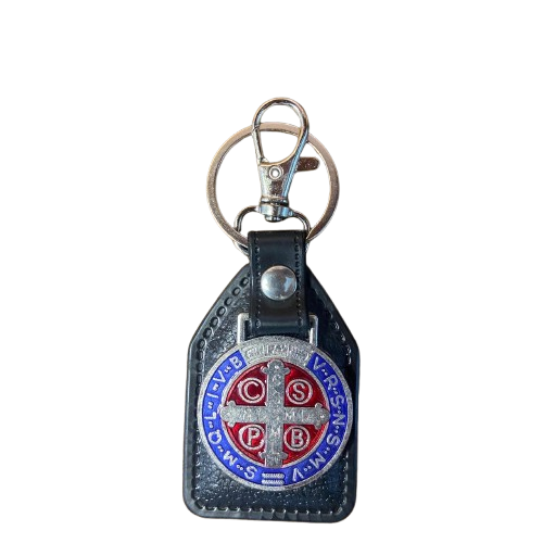 CHAVEIRO COURO COM MOSQUETE MEDALHA SÃO BENTO ( 6 UNIDADES)