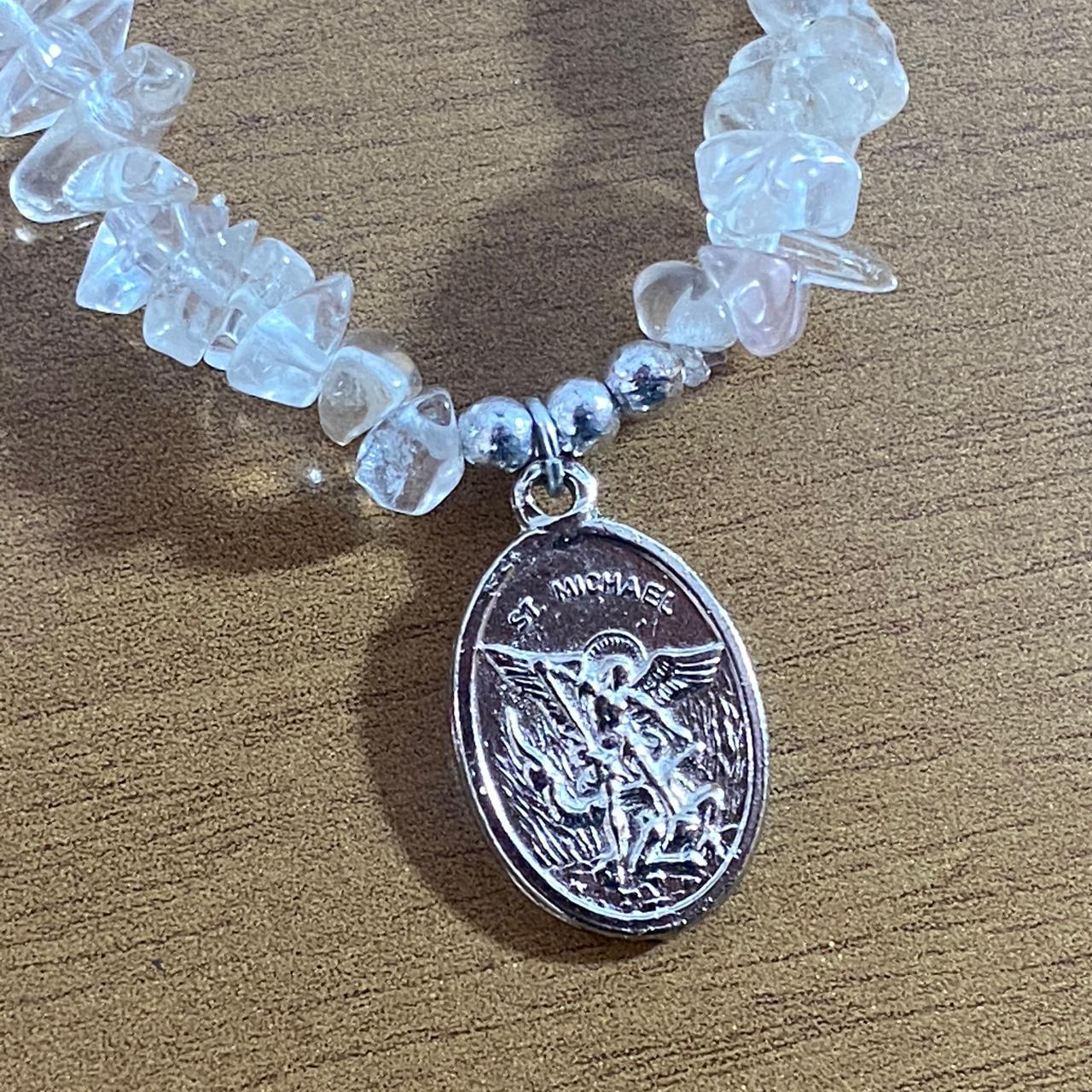 PULSEIRA CRISTAL SÃO MIGUEL ARCANJO E ANJO DA GUARDA  ( 1 UNIDADE)
