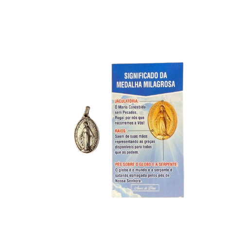 MEDALHA MILAGROSA NÍQUEL NOSSA SENHORA DAS GRAÇAS COM FOLHETO MOD 2 (12 UNIDADES)
