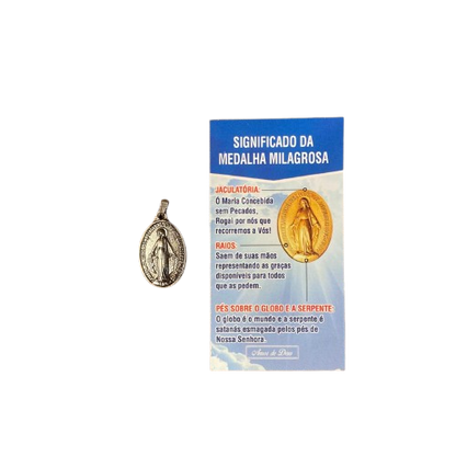MEDALHA MILAGROSA NÍQUEL NOSSA SENHORA DAS GRAÇAS COM FOLHETO MOD 2 (12 UNIDADES)