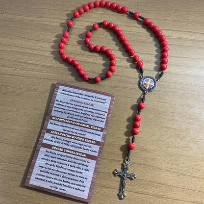 TERÇO PÉROLA VERMELHO CAMPISTA MEDALHA SÃO BENTO 10MM (1 UNIDADE)