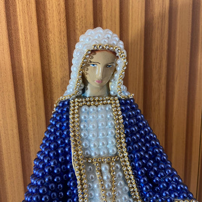 IMAGEM DE GESSO NOSSA SENHORA DAS GRAÇAS PEROLADA COM STRASS 30,5CM (1 UNIDADE)