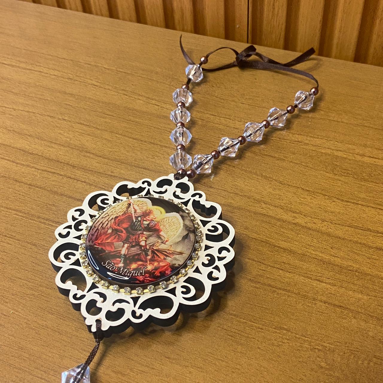 MEDALHÃO DE PORTA RESINADO COM STRASS SÃO MIGUEL (1 UNIDADE)