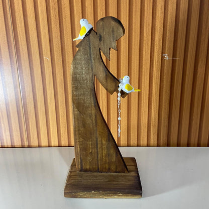 IMAGEM DE MADEIRA SÃO FRANCISCO DE ASSIS COM DEZENA DE PÉROLA 28CM  (1 UNIDADE)