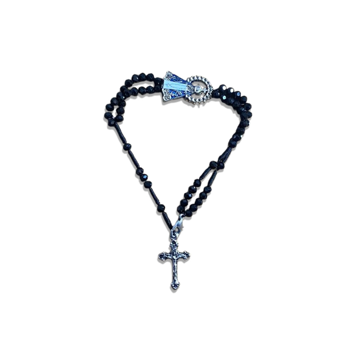 TERÇO PULSEIRA CRISTAL NOSSA SENHORA APARECIDA PRETO  (3 UNIDADES)