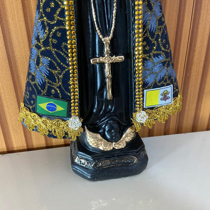 IMAGEM DE GESSO NOSSA SENHORA APARECIDA COM MANTO E STRASS 33CM  (1 UNIDADE)