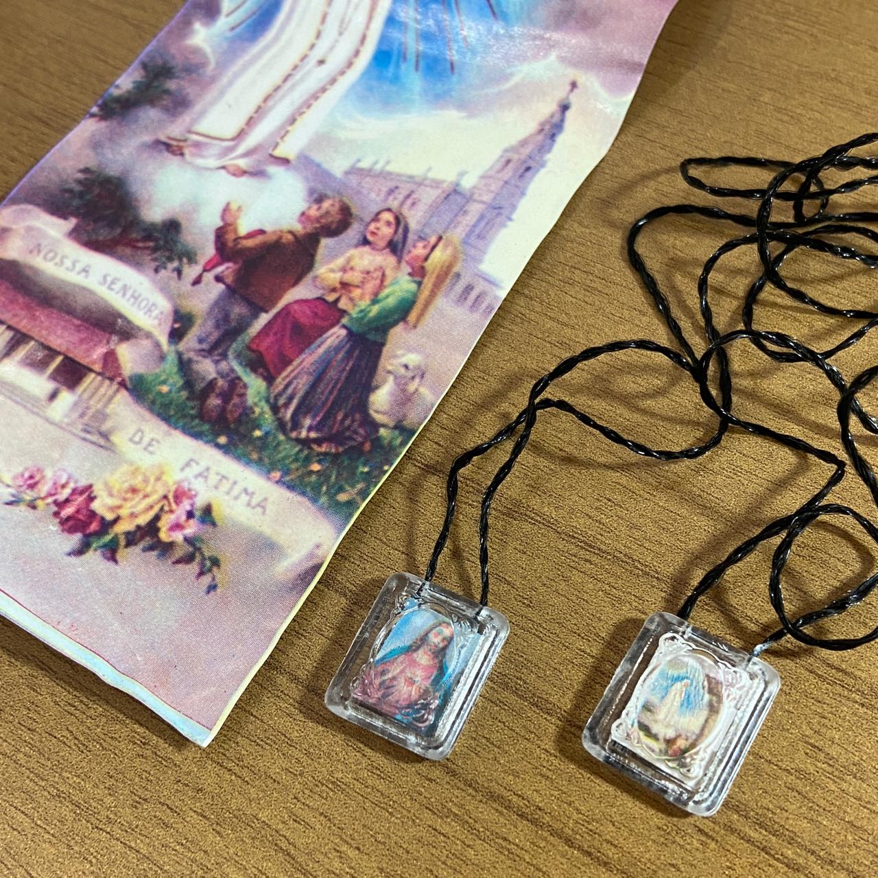 ESCAPULÁRIO CORDINHA SAGRADO CORAÇÃO DE JESUS E NOSSA SENHORA DE FÁTIMA (12 UNIDADES)