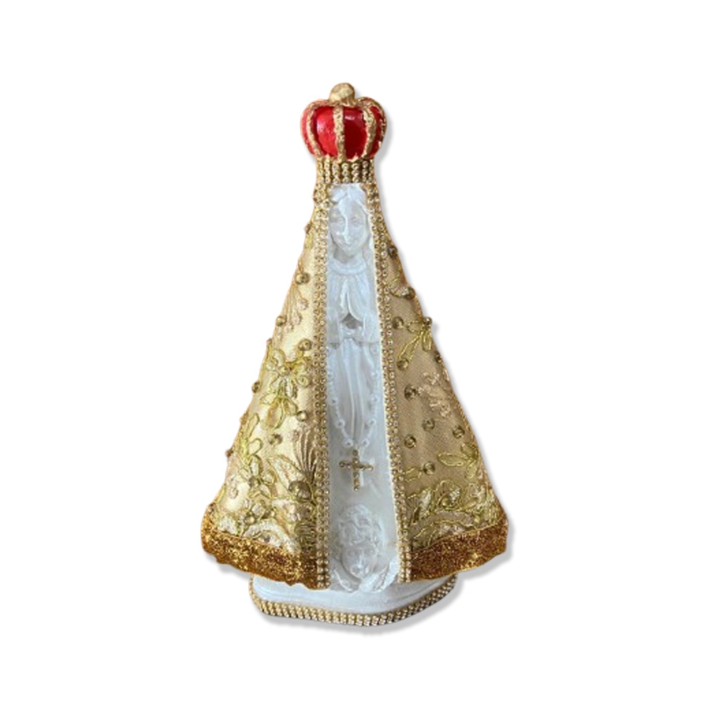 IMAGEM DE GESSO NOSSA SENHORA APARECIDA BRANCA MANTO DOURADO COM STRASS 26,5CM (1 UNIDADE)