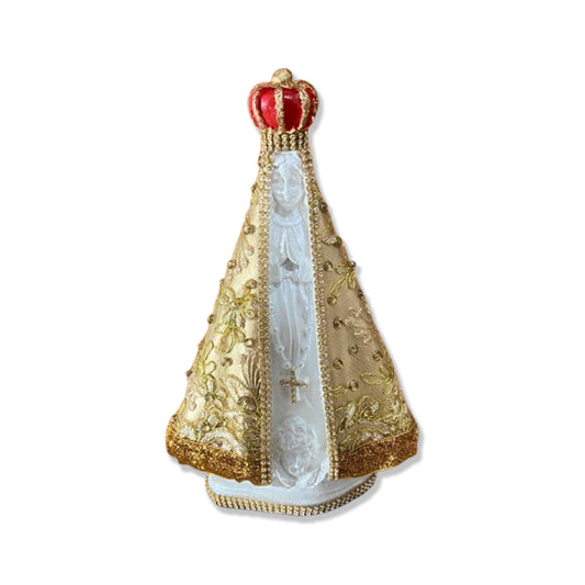 IMAGEM DE GESSO NOSSA SENHORA APARECIDA BRANCA MANTO DOURADO COM STRASS 26,5CM (1 UNIDADE)