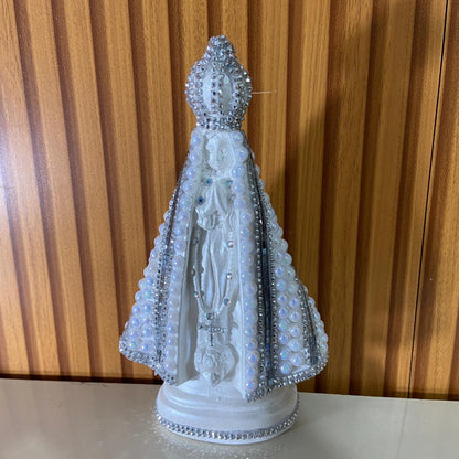 IMAGEM DE GESSO NOSSA SENHORA APARECIDA PÉROLA COM STRASS MOD18 23CM (1 UNIDADE)