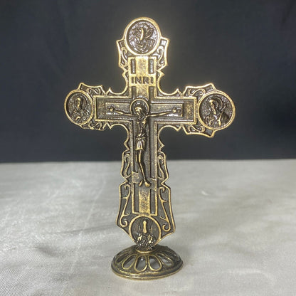 CRUCIFIXO DE MESA METAL OURO VELHO 10CM (1 UNIDADE)
