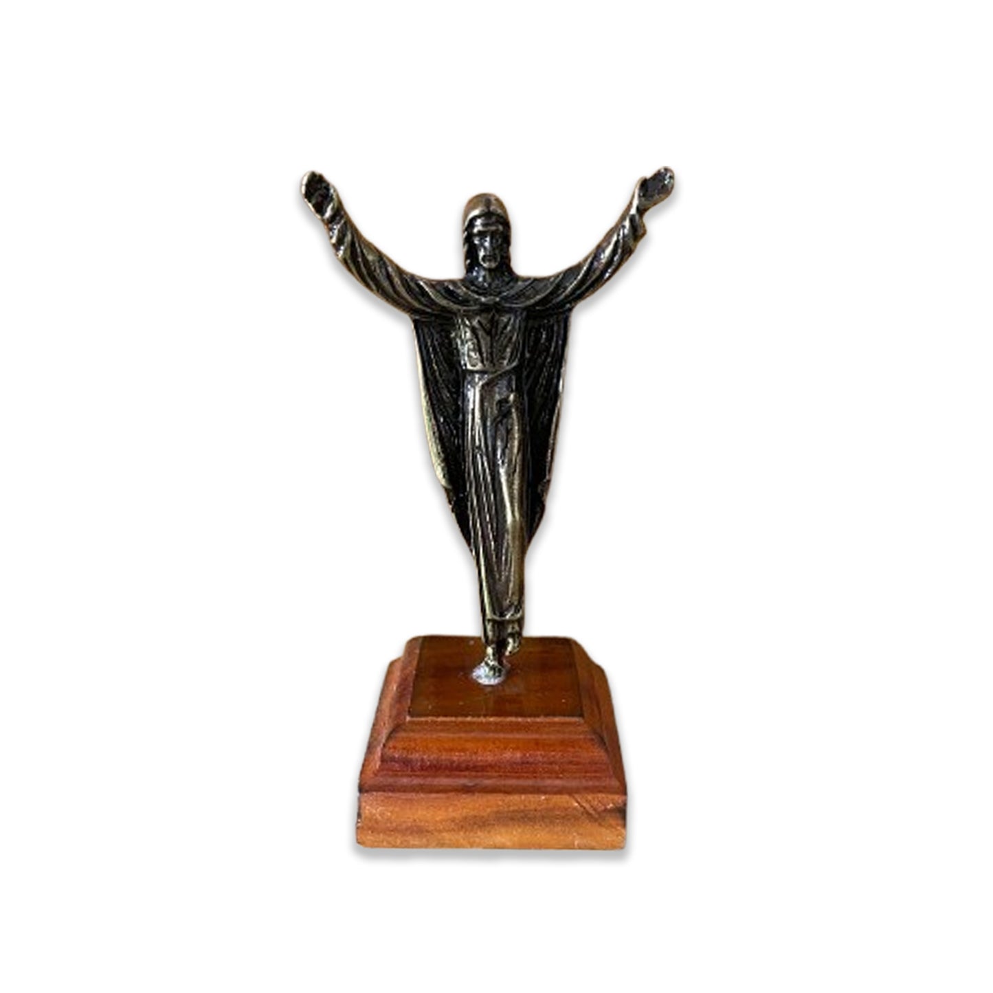 IMAGEM DE MESA METAL OURO VELHO JESUS RESSUSCITADO BASE DE MADEIRA  10CM (1 UNIDADE)