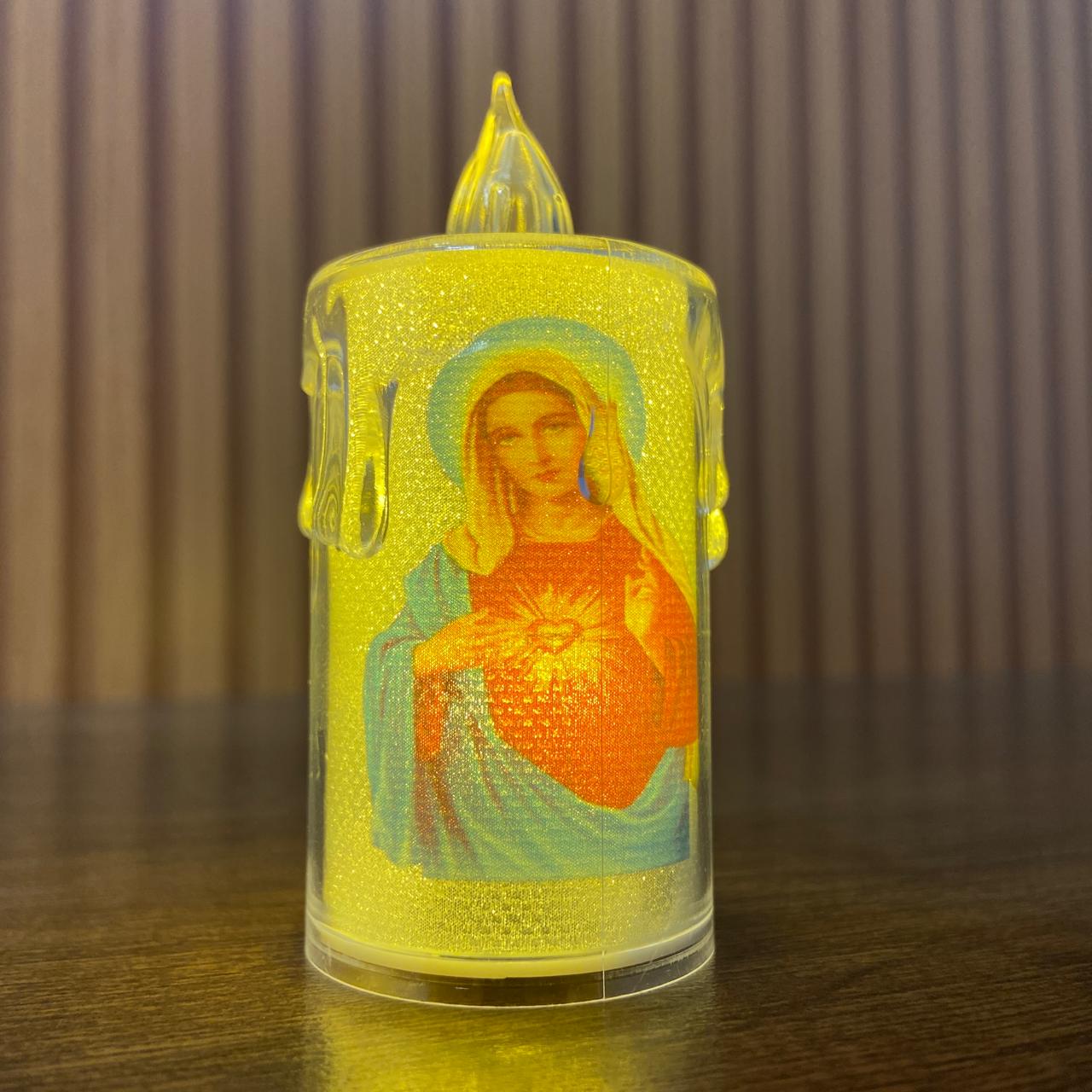 VELA ELETRÔNICA TRANSPARENTE SAGRADO CORAÇÃO DE JESUS  08CM MOD1 ( 3 UNIDADES)