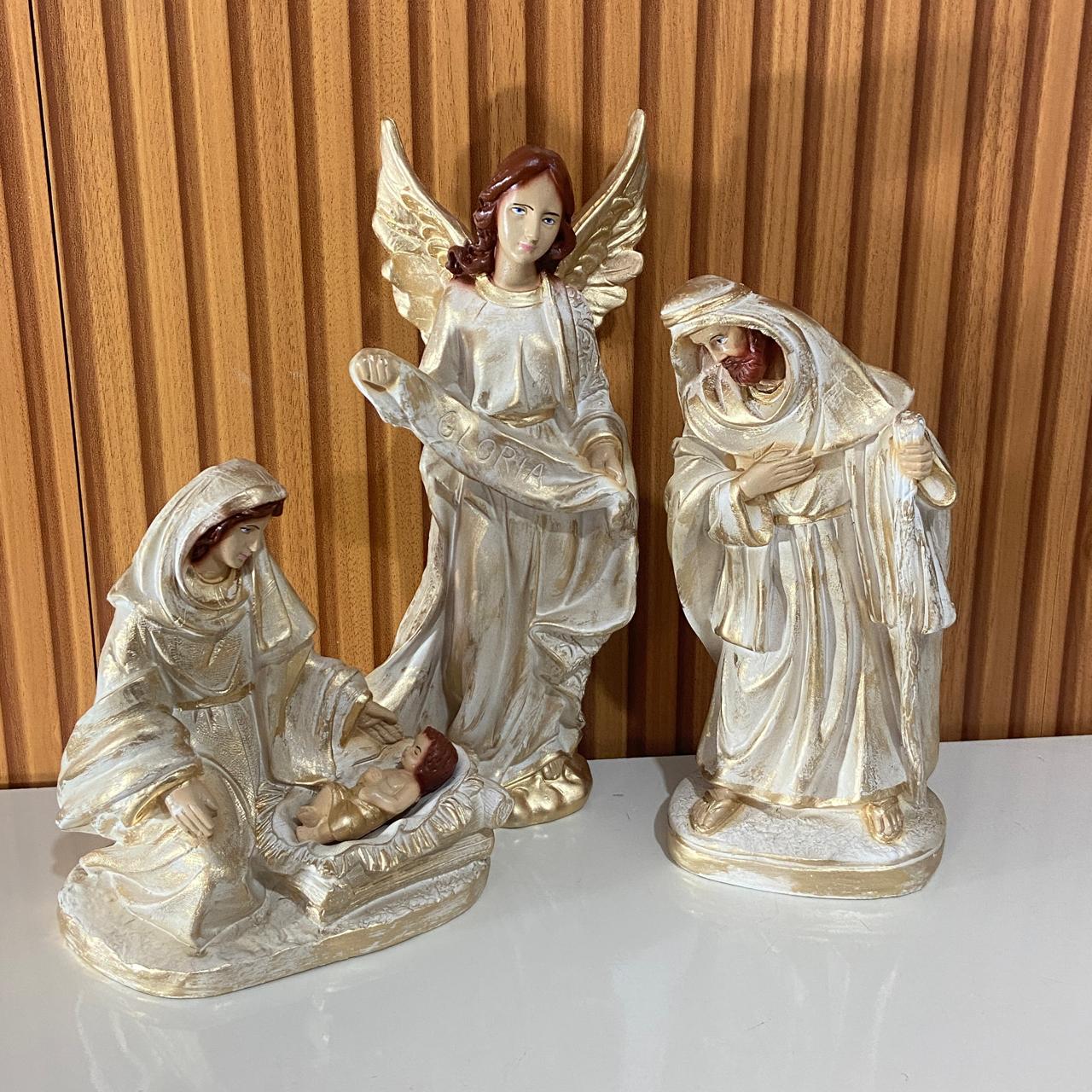 PRESÉPIO DE GESSO DOURADO 04 PEÇAS 30CM (1 UNIDADE)